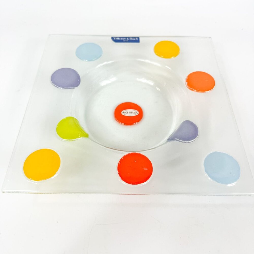 Villeroy & Boch Bonjour Polka Dots Glass Square Serving Dish 8"